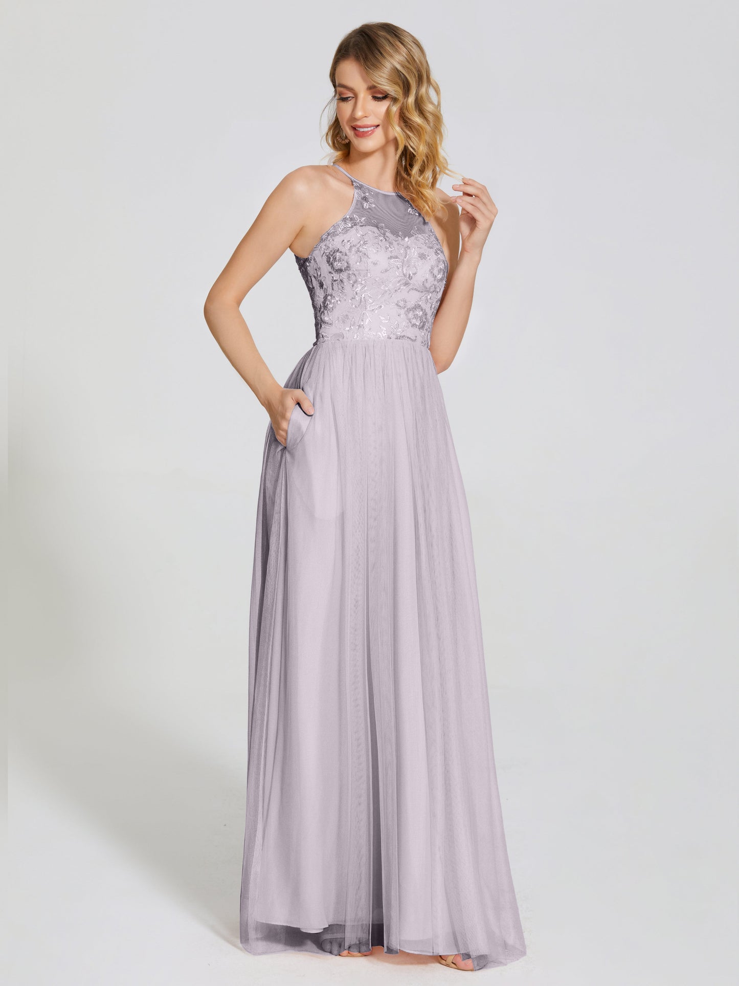 Destiny Lace Halter Tulle Bridesmaid Dress