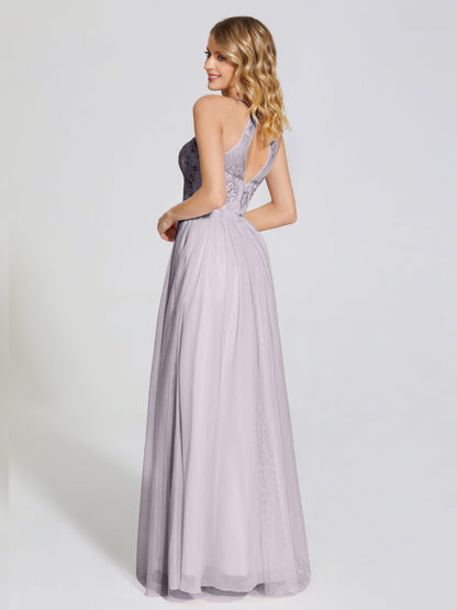 Destiny Lace Halter Tulle Bridesmaid Dress