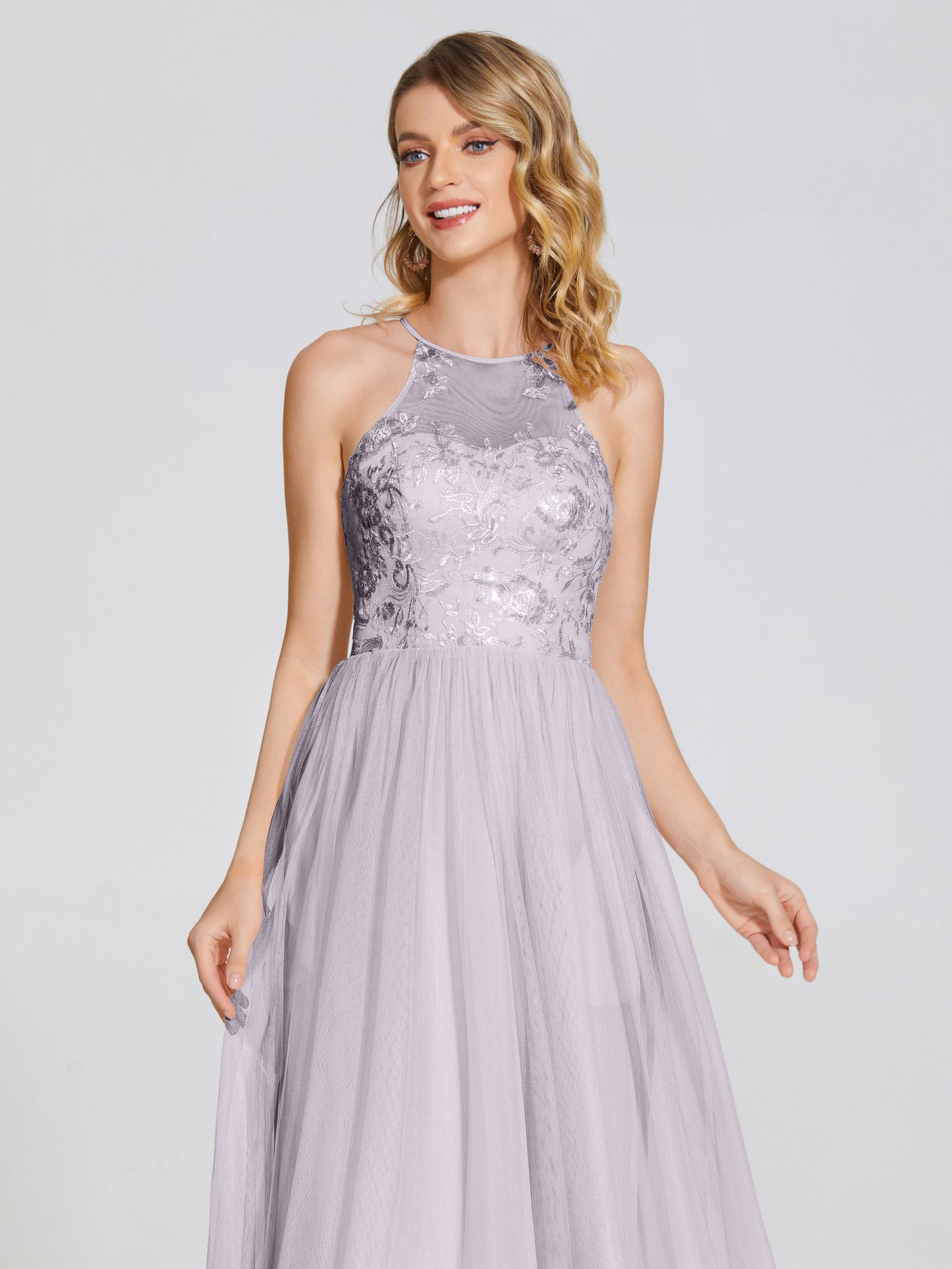 Destiny Lace Halter Tulle Bridesmaid Dress