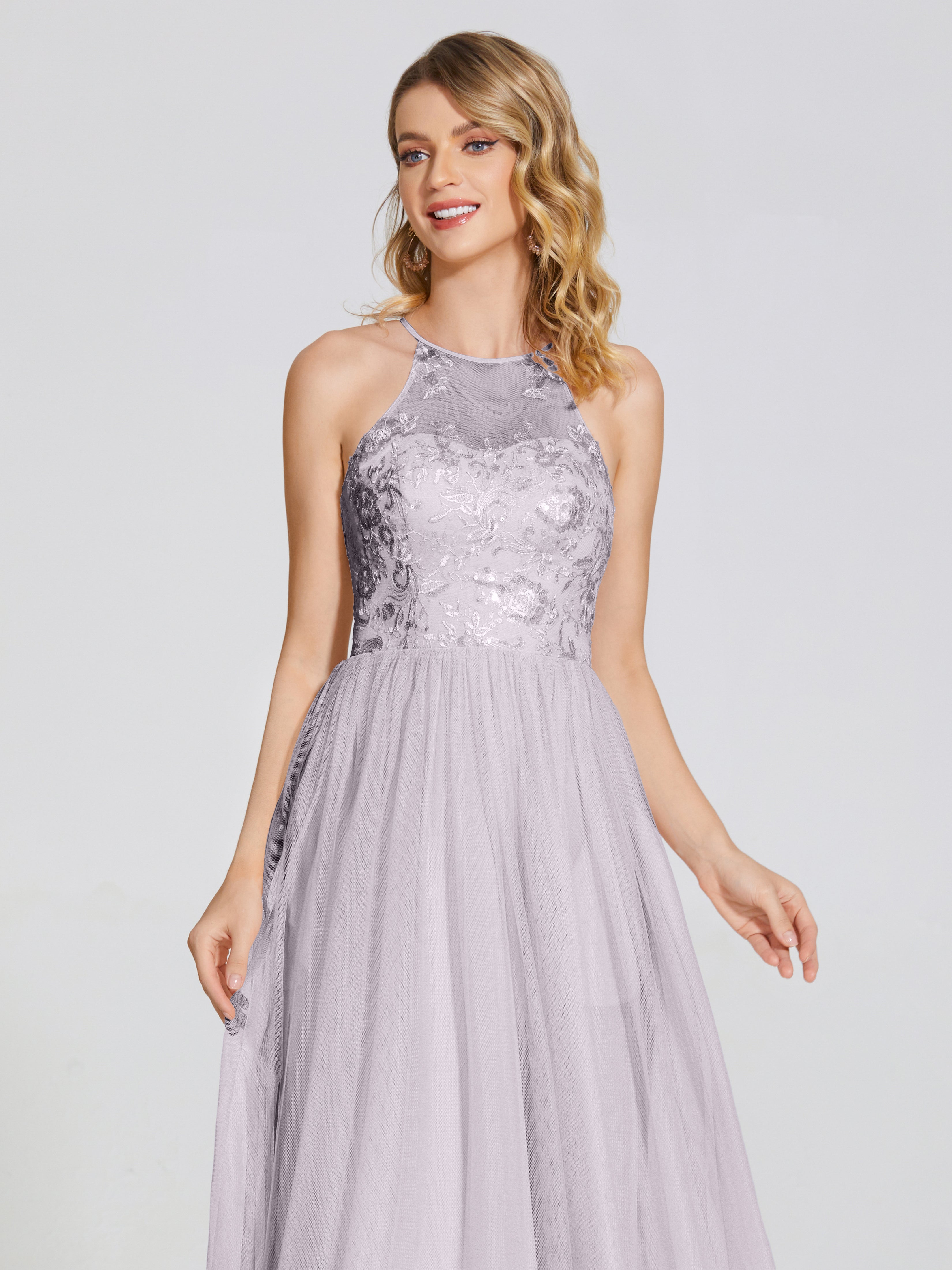 Destiny Lace Halter Tulle Bridesmaid Dress