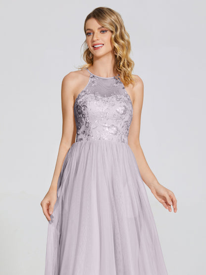 Destiny Lace Halter Tulle Bridesmaid Dress
