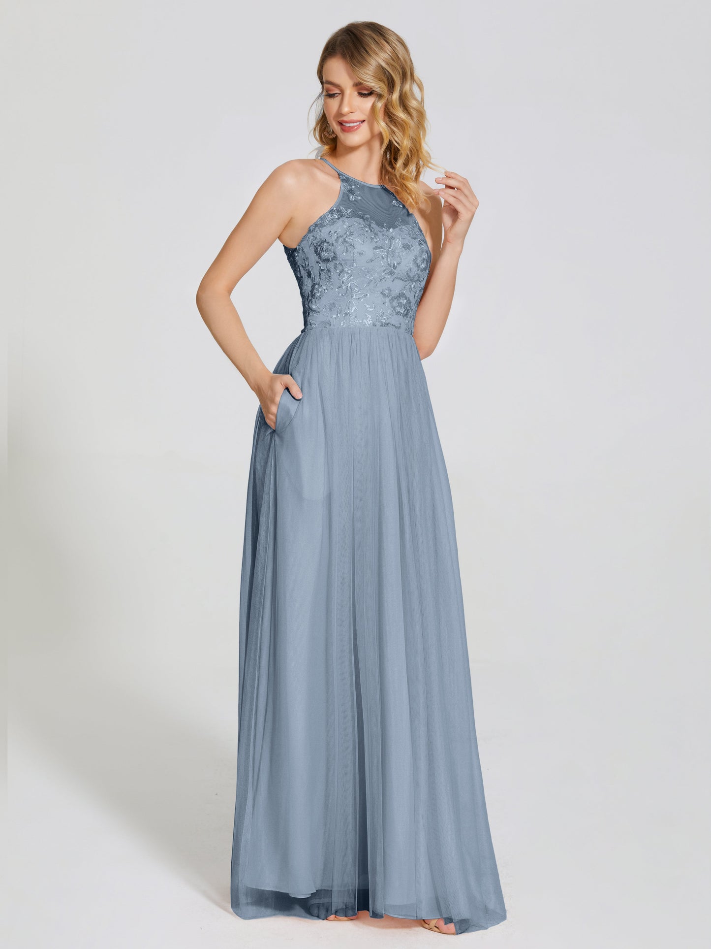 Destiny Lace Halter Tulle Bridesmaid Dress