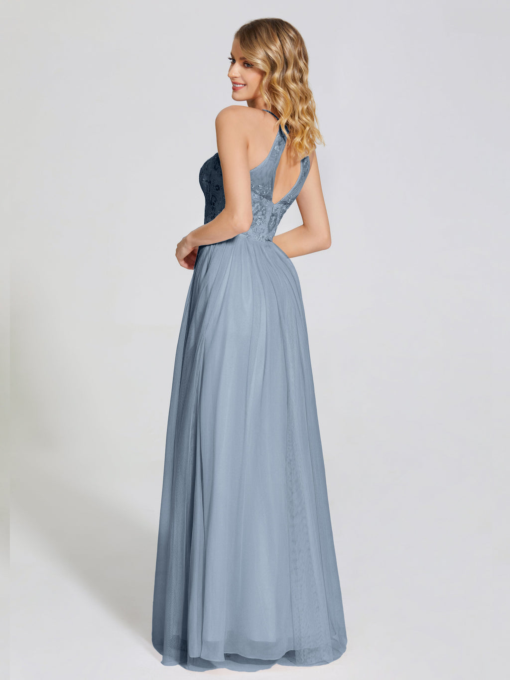 Destiny Lace Halter Tulle Bridesmaid Dress