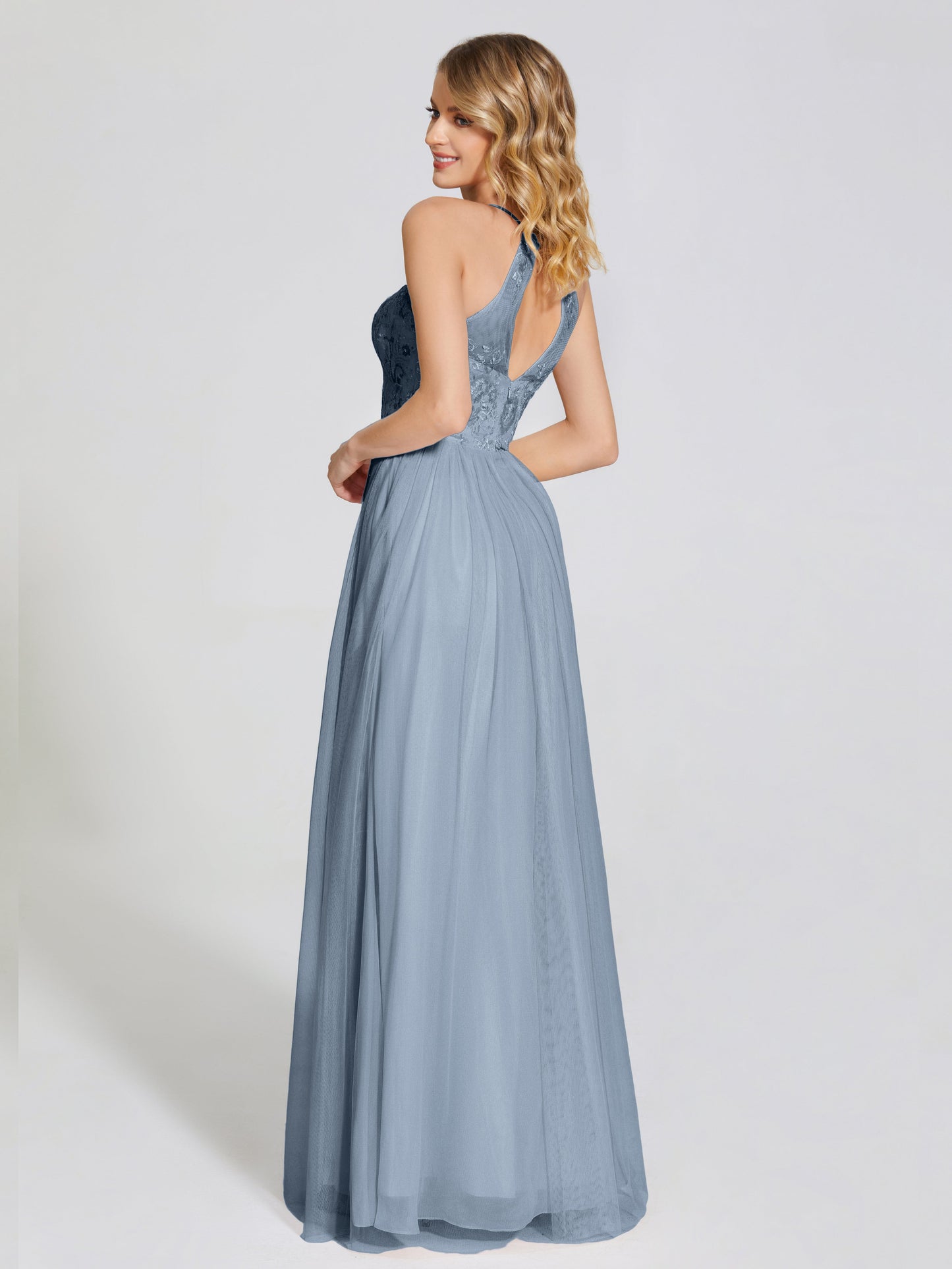 Destiny Lace Halter Tulle Bridesmaid Dress