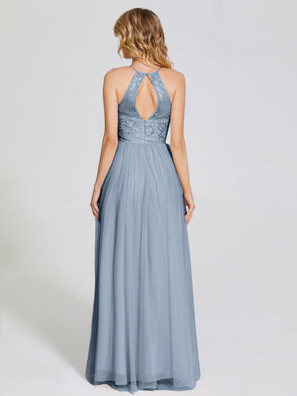 Destiny Lace Halter Tulle Bridesmaid Dress