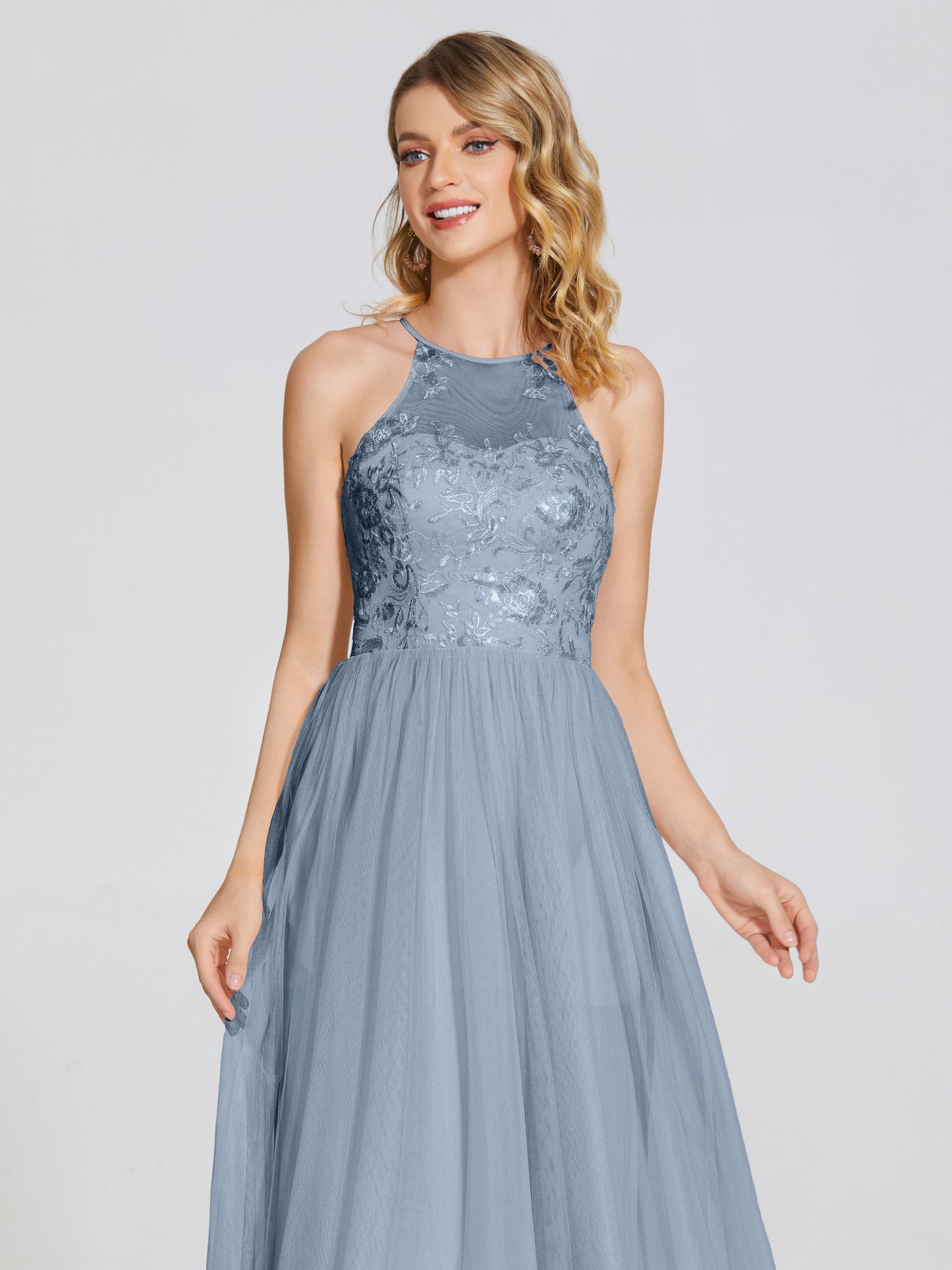 Destiny Lace Halter Tulle Bridesmaid Dress