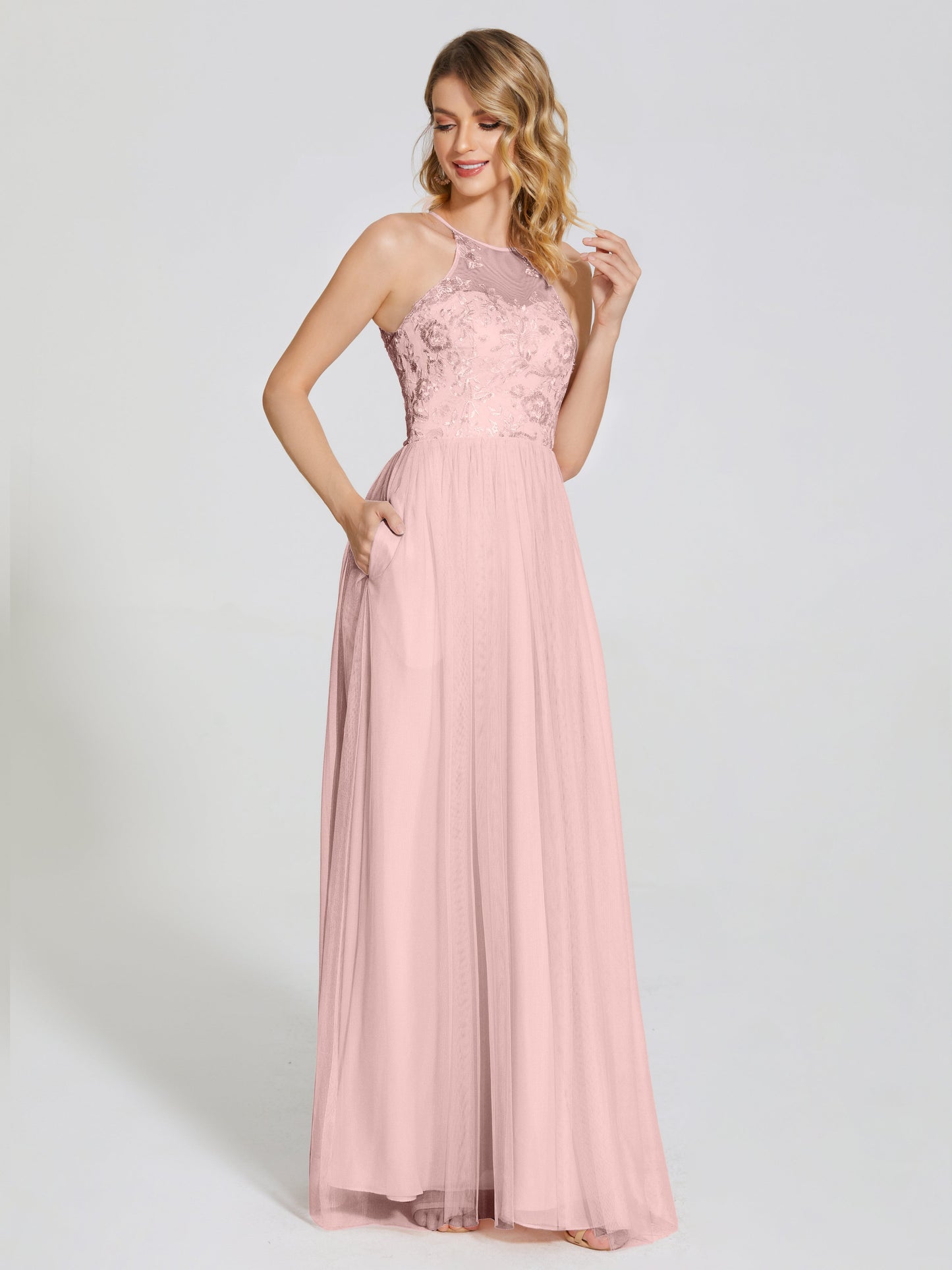 Destiny Lace Halter Tulle Bridesmaid Dress