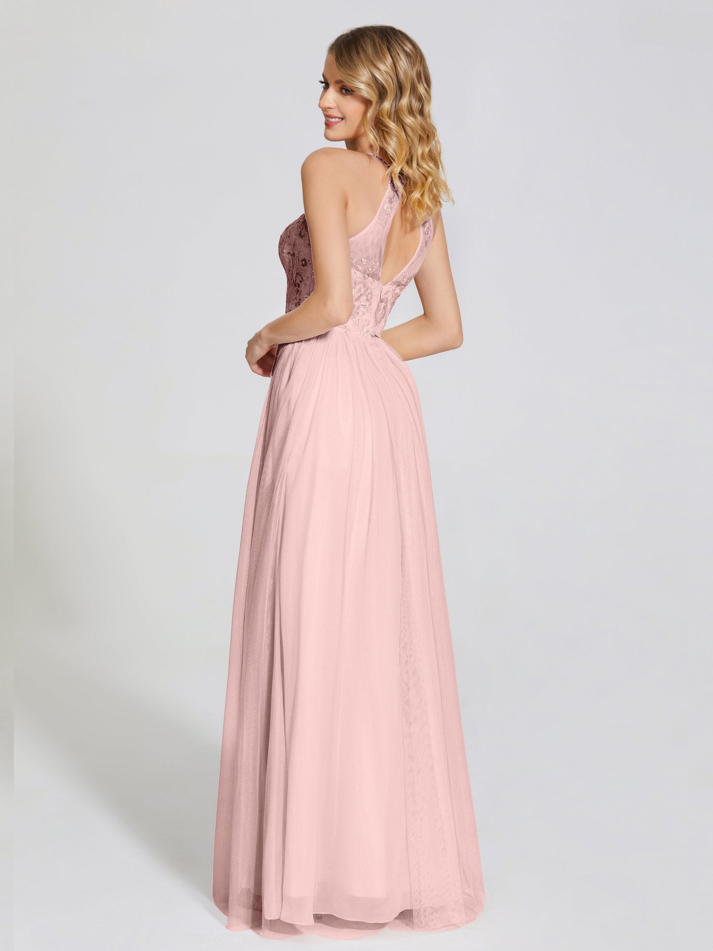 Destiny Lace Halter Tulle Bridesmaid Dress