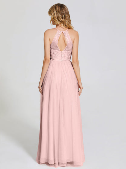 Destiny Lace Halter Tulle Bridesmaid Dress