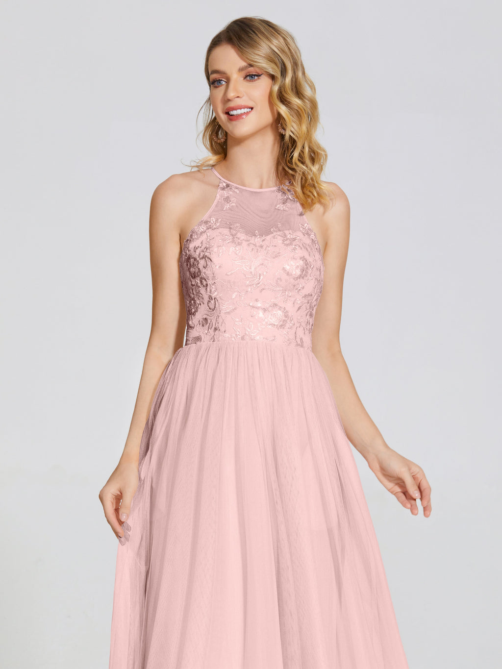 Destiny Lace Halter Tulle Bridesmaid Dress