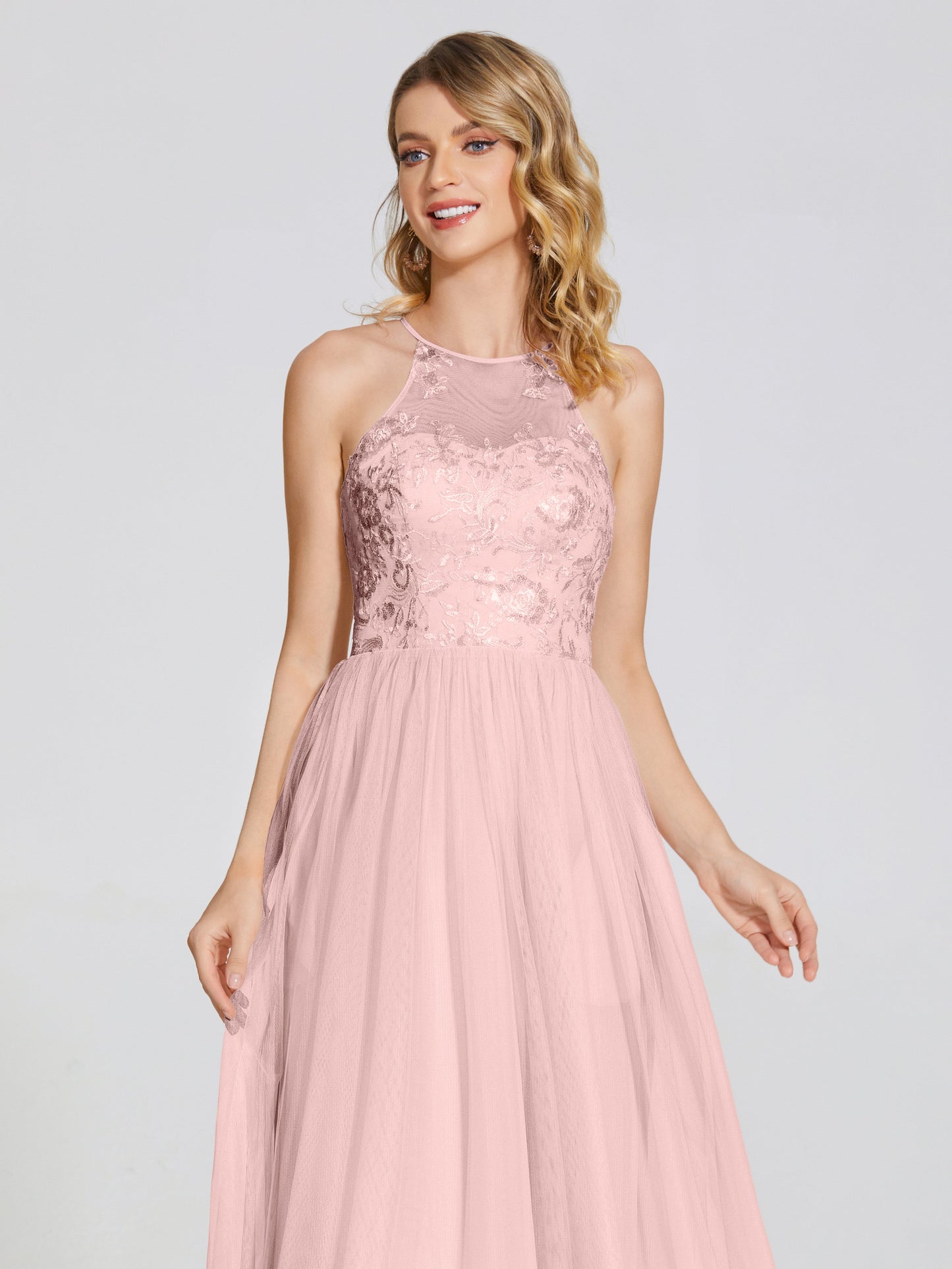 Destiny Lace Halter Tulle Bridesmaid Dress