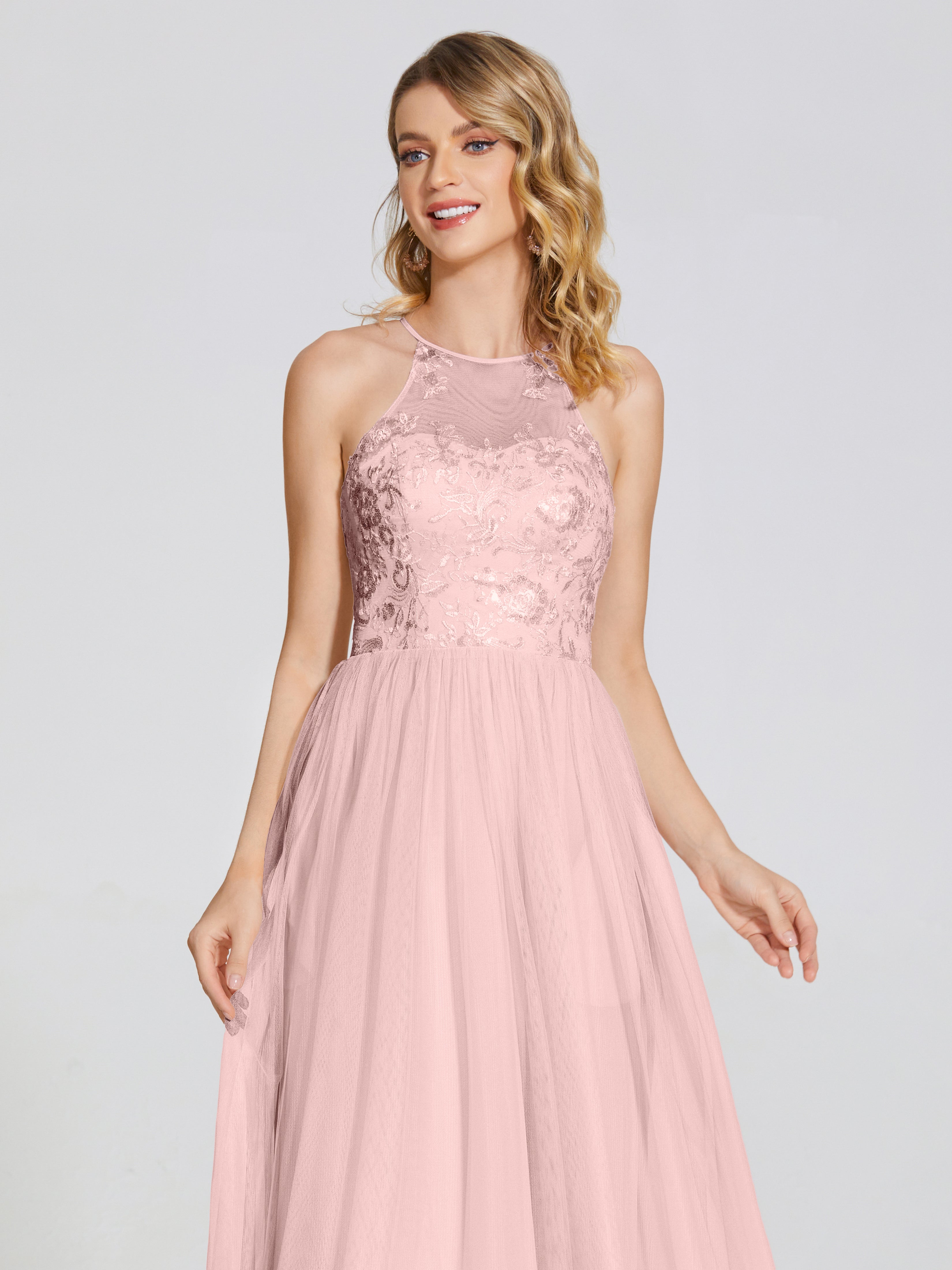 Destiny Lace Halter Tulle Bridesmaid Dress