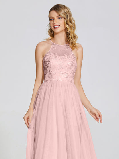 Destiny Lace Halter Tulle Bridesmaid Dress