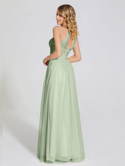 Destiny Lace Halter Tulle Bridesmaid Dress