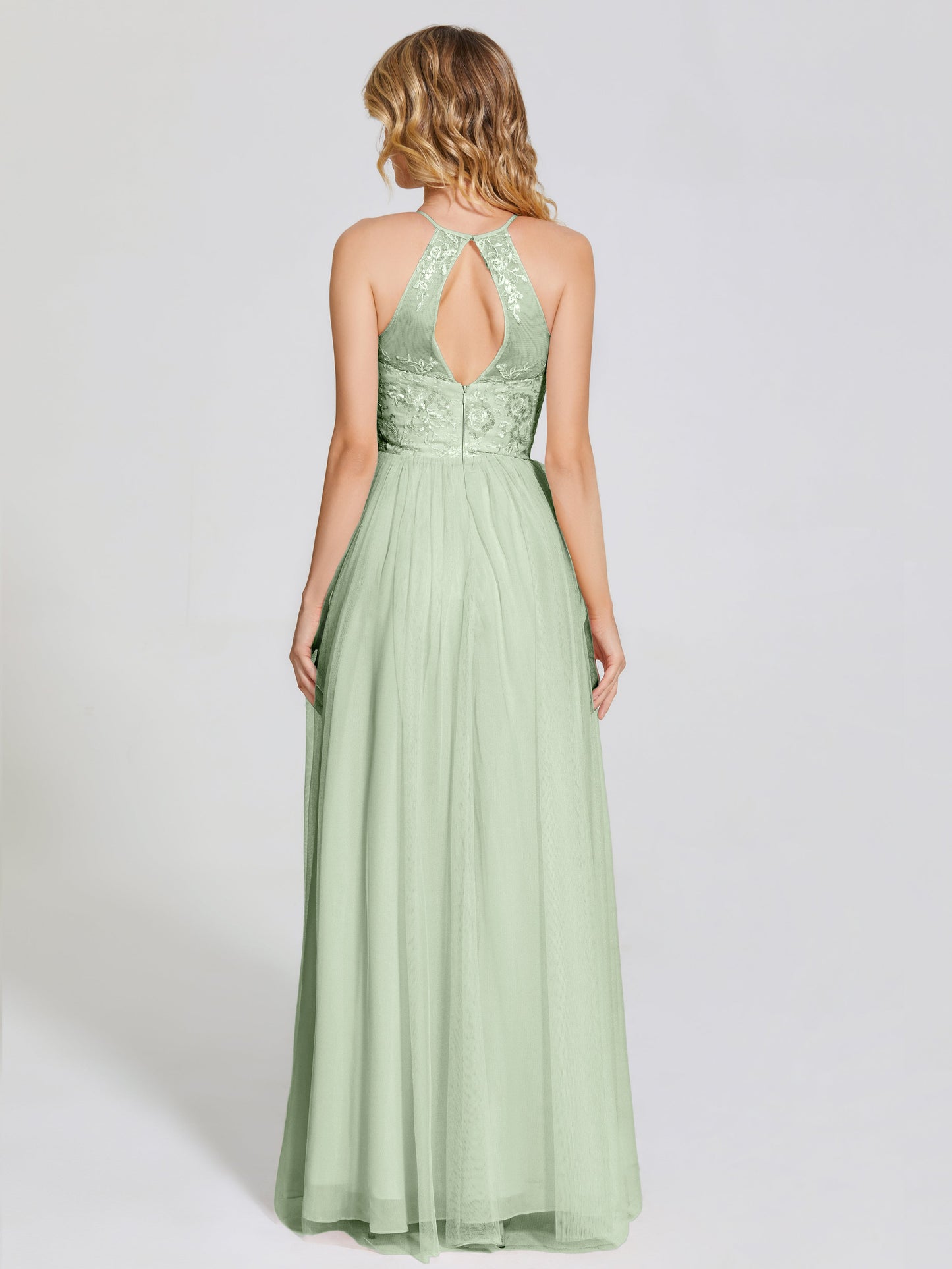 Destiny Lace Halter Tulle Bridesmaid Dress