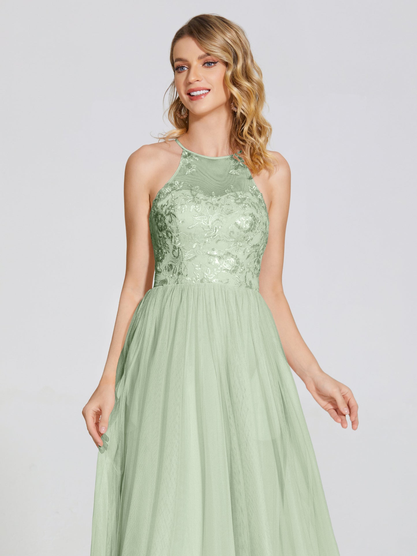 Destiny Lace Halter Tulle Bridesmaid Dress