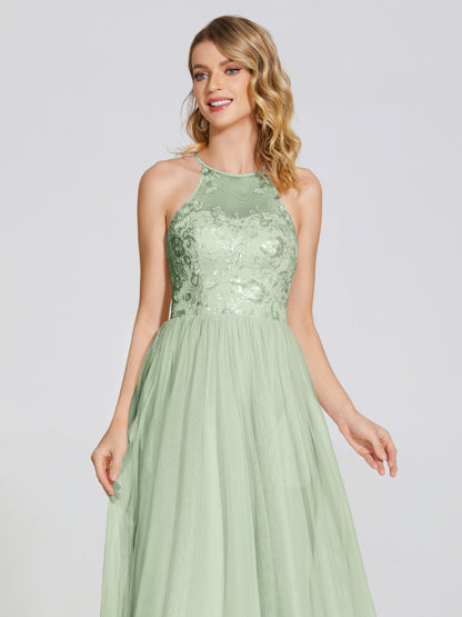 Destiny Lace Halter Tulle Bridesmaid Dress
