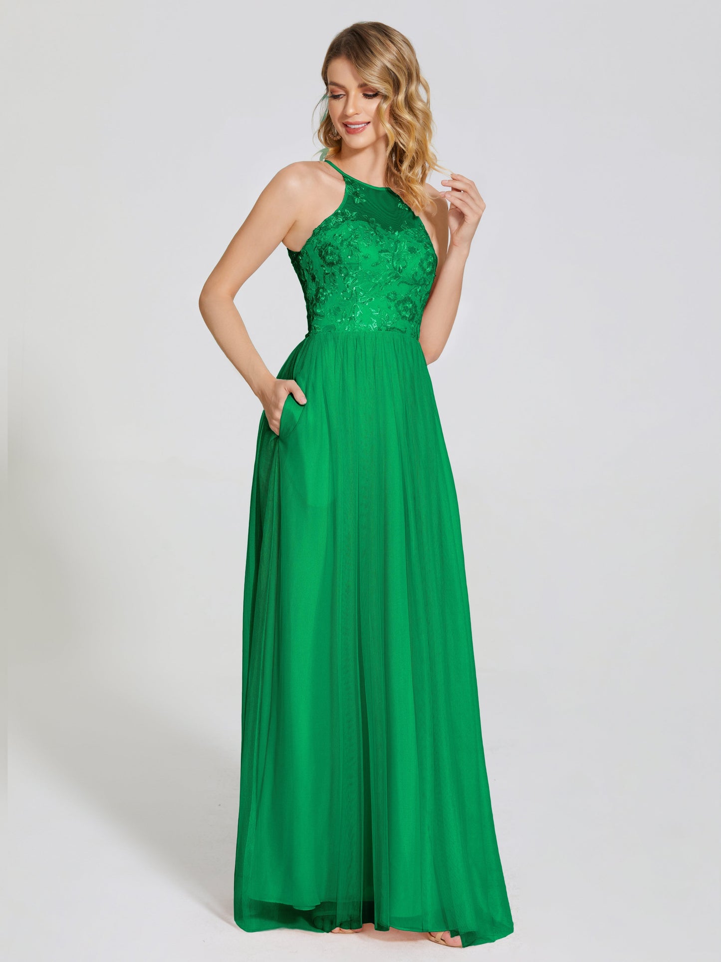 Destiny Lace Halter Tulle Bridesmaid Dress