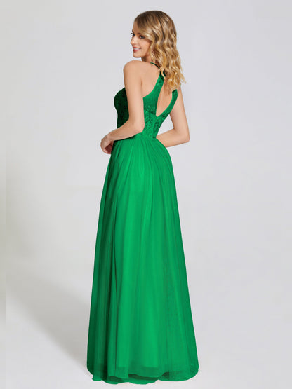 Destiny Lace Halter Tulle Bridesmaid Dress