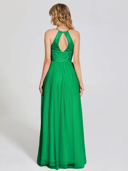Destiny Lace Halter Tulle Bridesmaid Dress