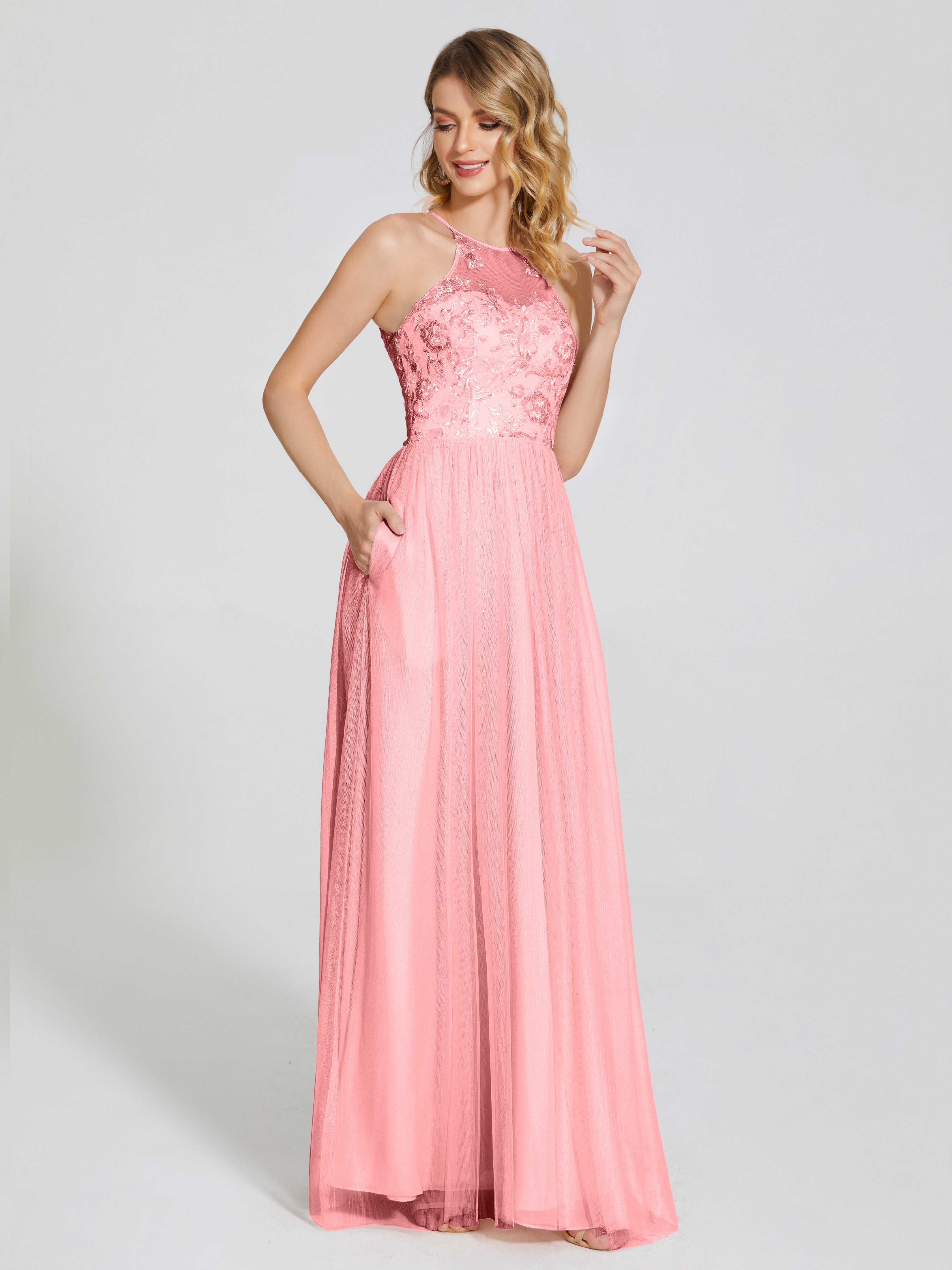 Destiny Lace Halter Tulle Bridesmaid Dress