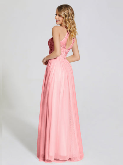 Destiny Lace Halter Tulle Bridesmaid Dress