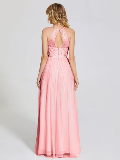 Destiny Lace Halter Tulle Bridesmaid Dress