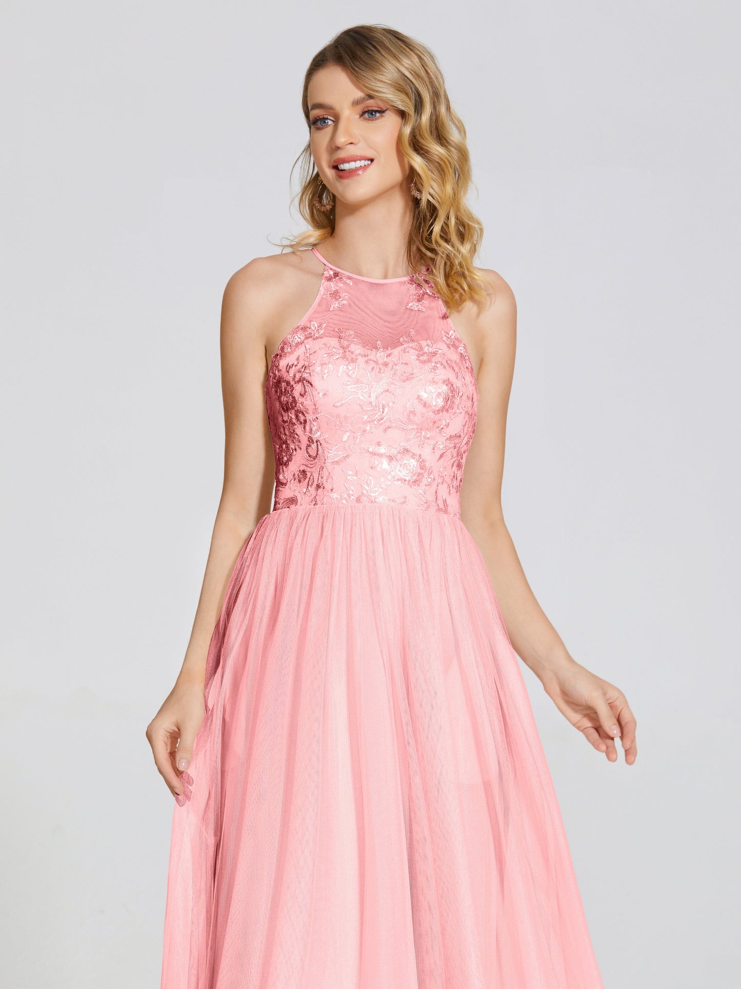 Destiny Lace Halter Tulle Bridesmaid Dress