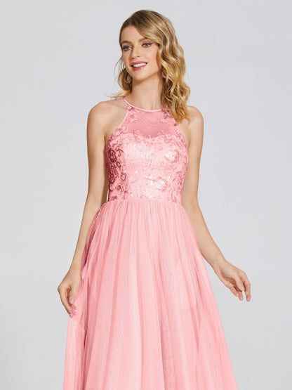 Destiny Lace Halter Tulle Bridesmaid Dress