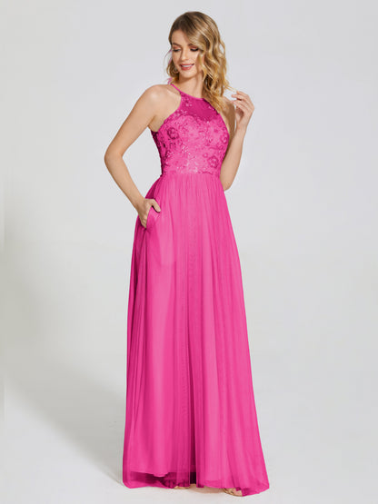 Destiny Lace Halter Tulle Bridesmaid Dress