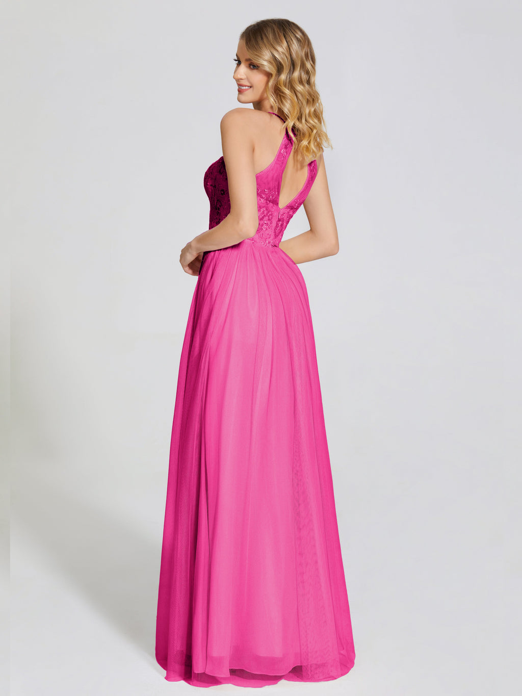 Destiny Lace Halter Tulle Bridesmaid Dress