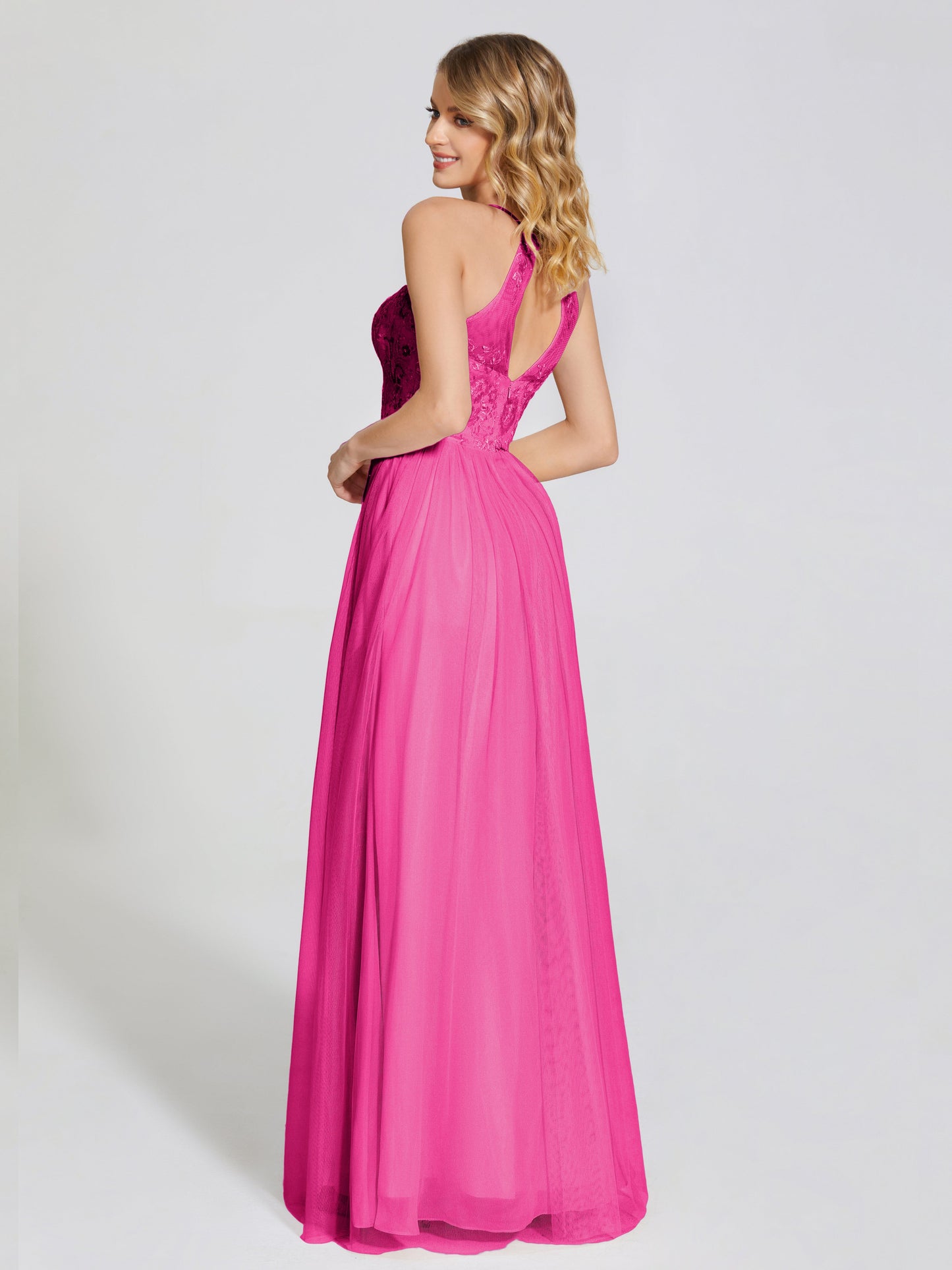 Destiny Lace Halter Tulle Bridesmaid Dress