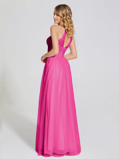 Destiny Lace Halter Tulle Bridesmaid Dress