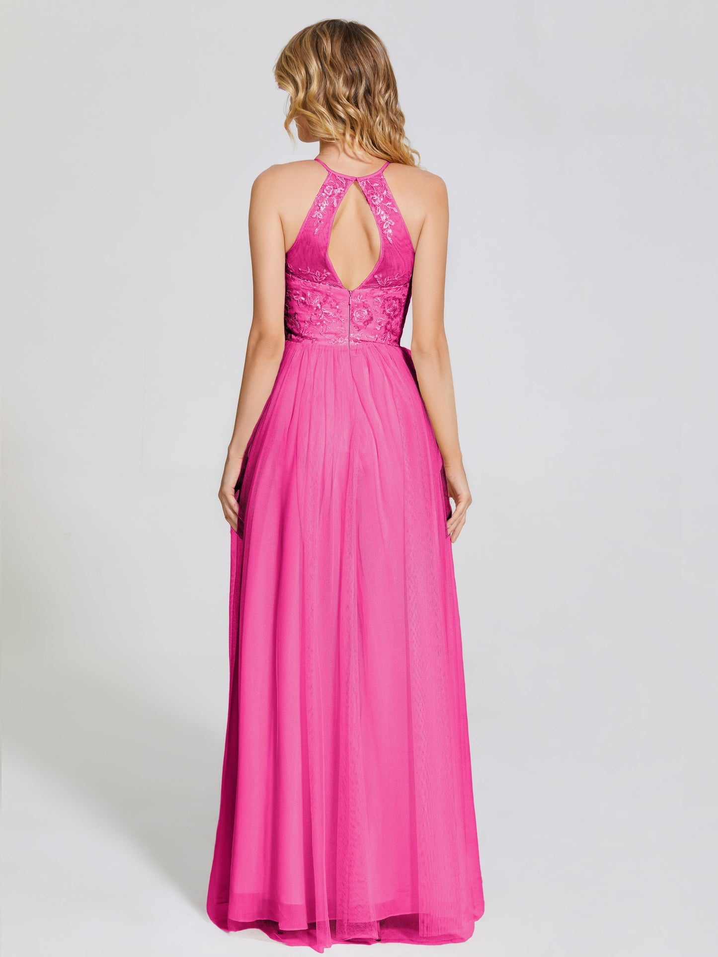 Destiny Lace Halter Tulle Bridesmaid Dress
