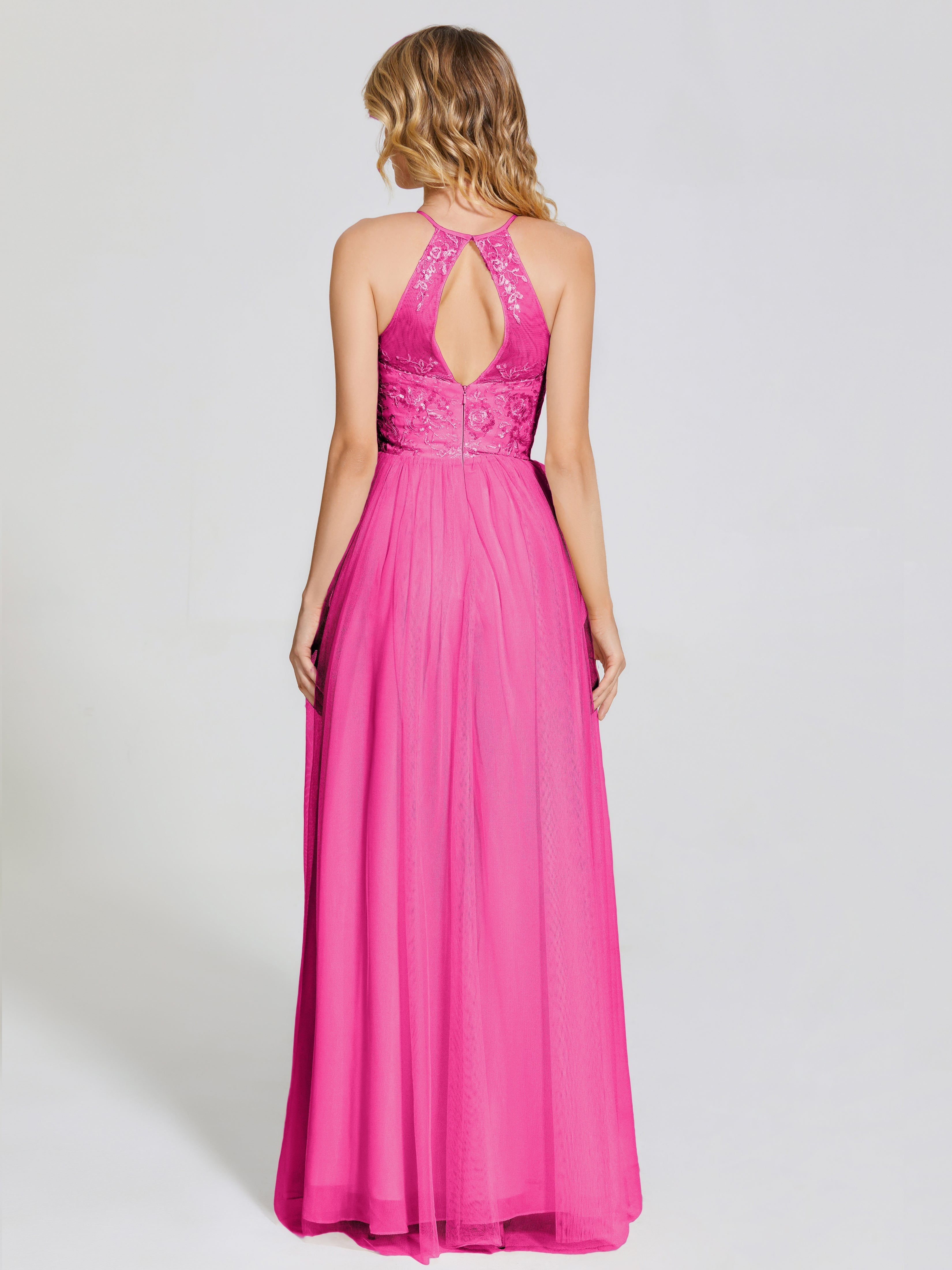 Destiny Lace Halter Tulle Bridesmaid Dress