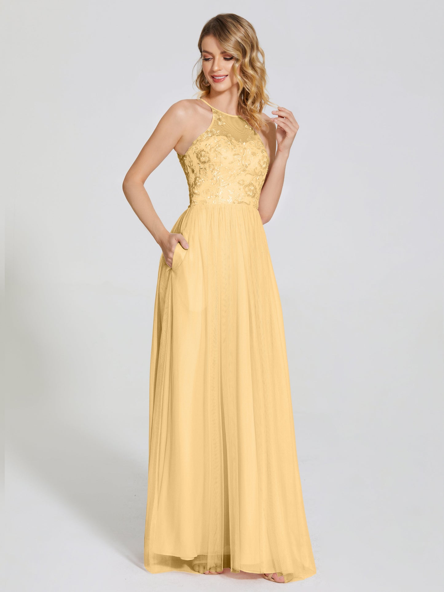 Destiny Lace Halter Tulle Bridesmaid Dress
