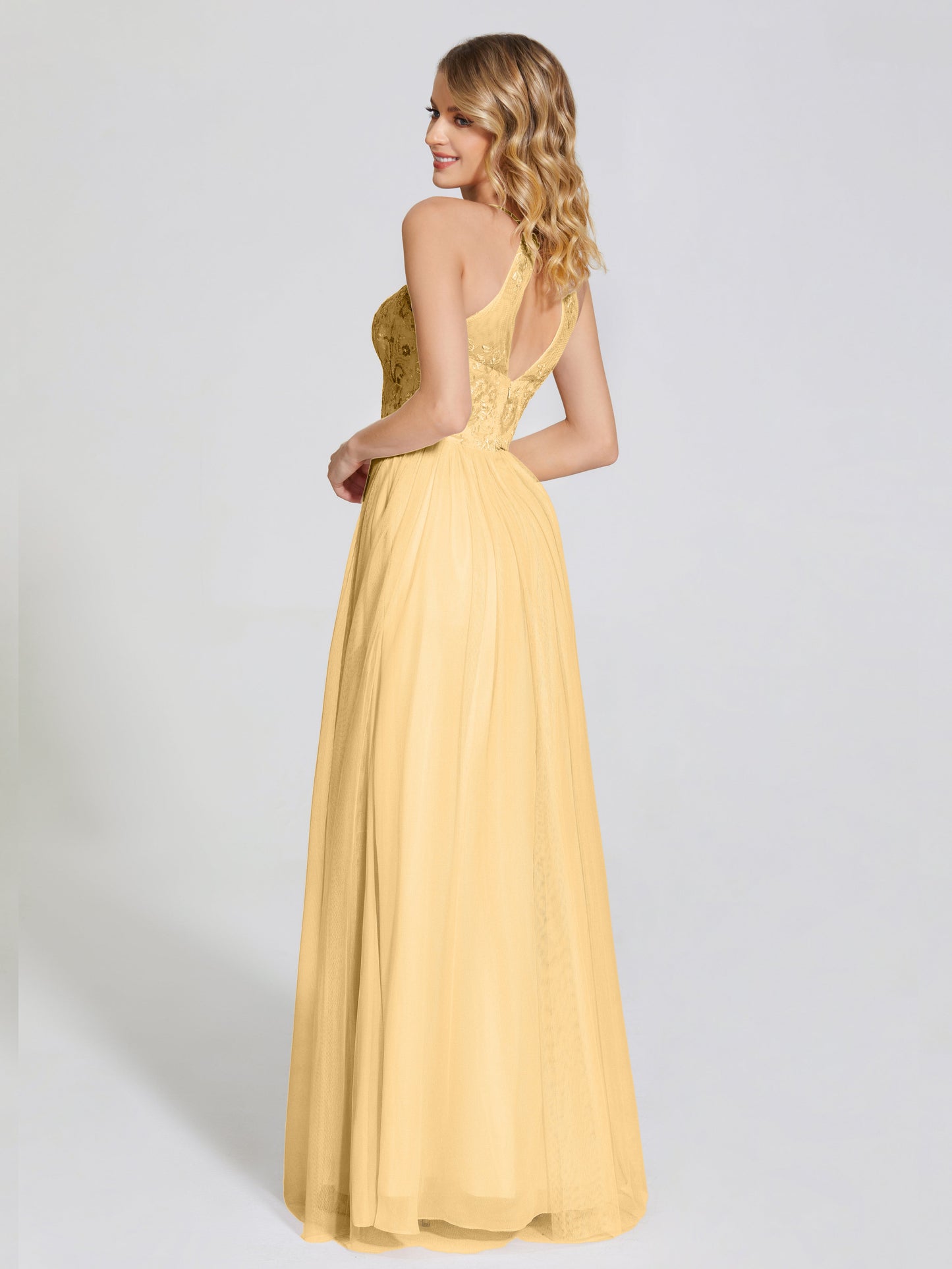 Destiny Lace Halter Tulle Bridesmaid Dress