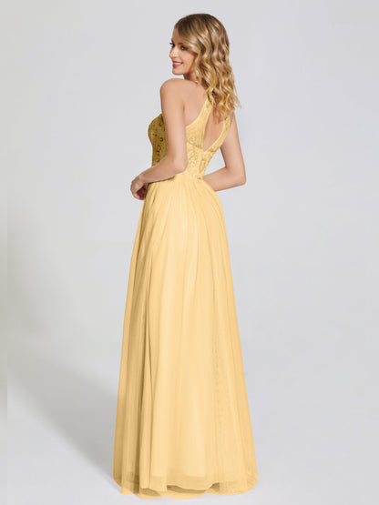 Destiny Lace Halter Tulle Bridesmaid Dress