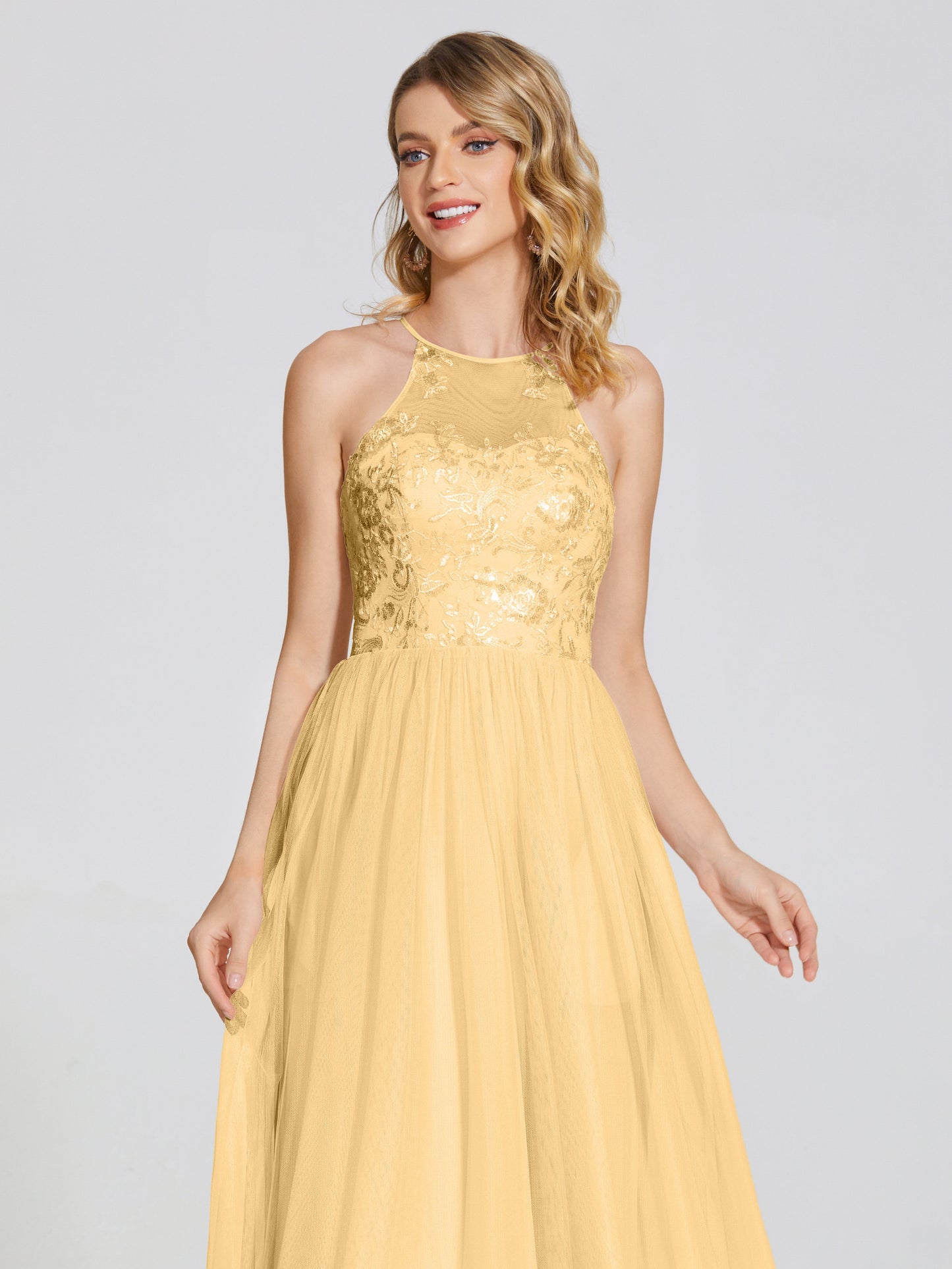 Destiny Lace Halter Tulle Bridesmaid Dress