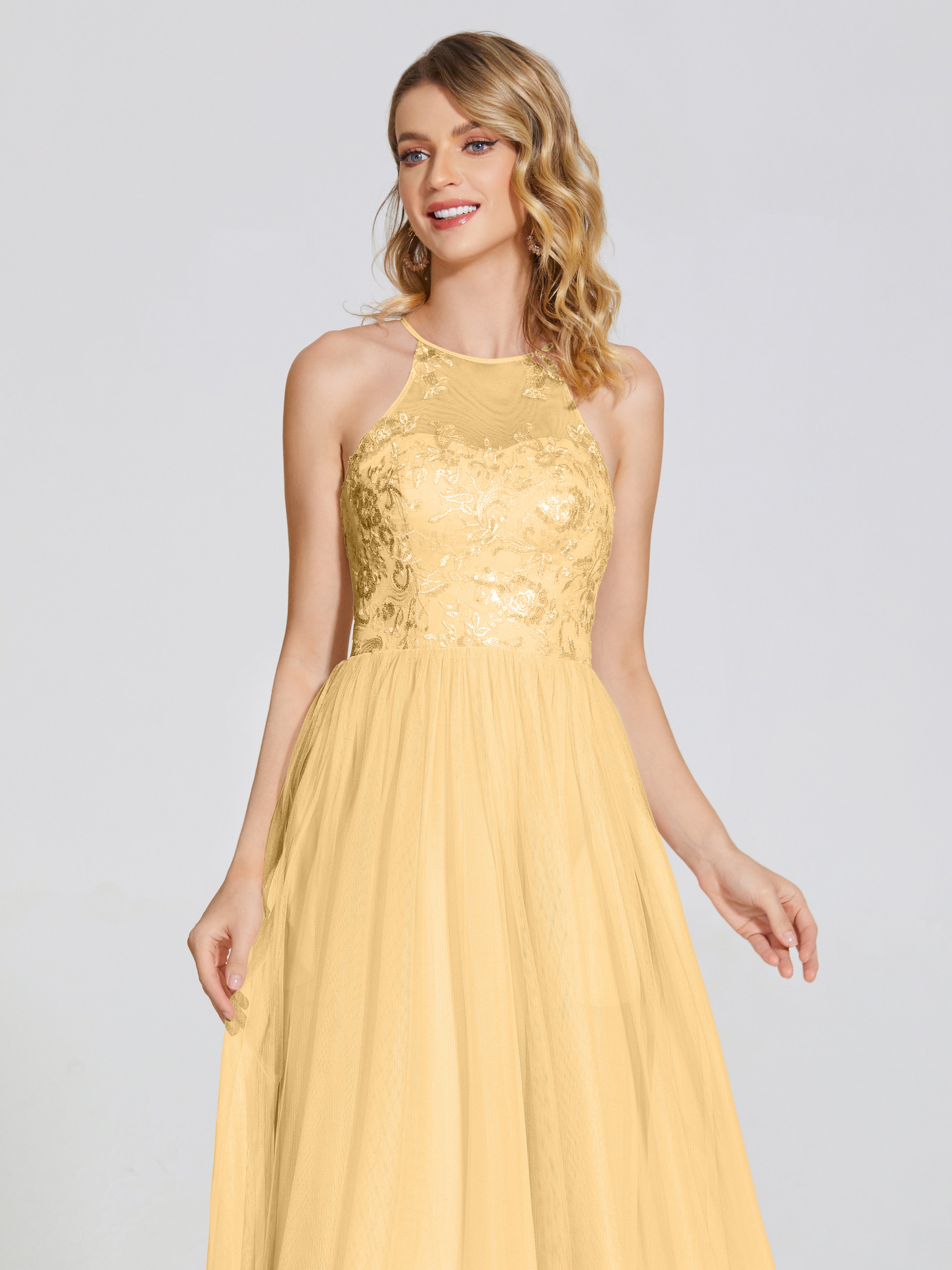 Destiny Lace Halter Tulle Bridesmaid Dress