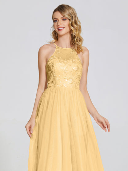 Destiny Lace Halter Tulle Bridesmaid Dress