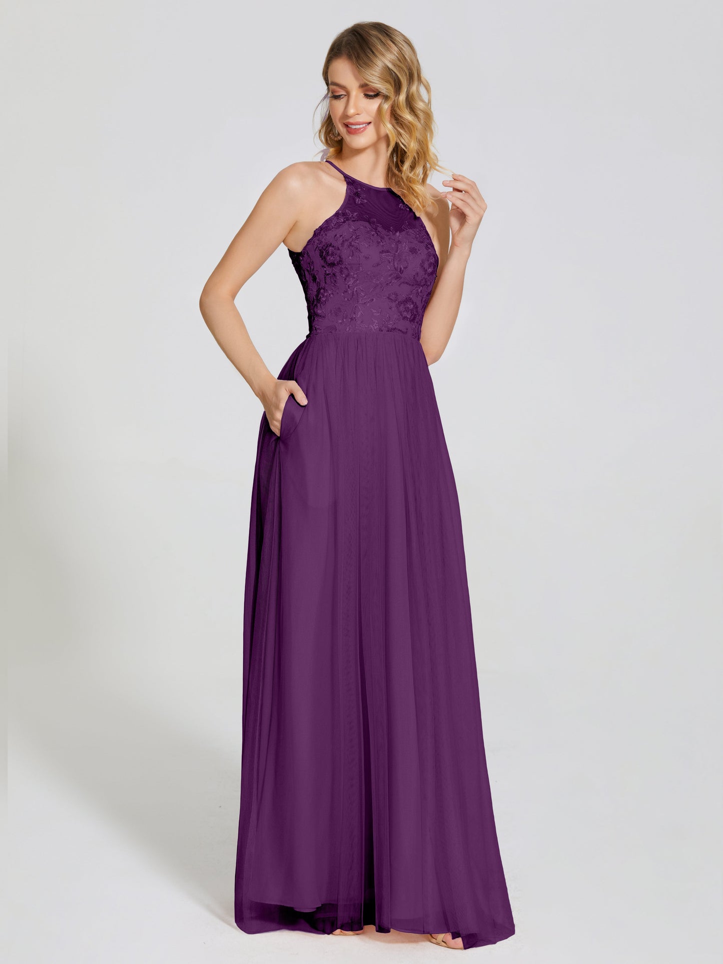 Destiny Lace Halter Tulle Bridesmaid Dress