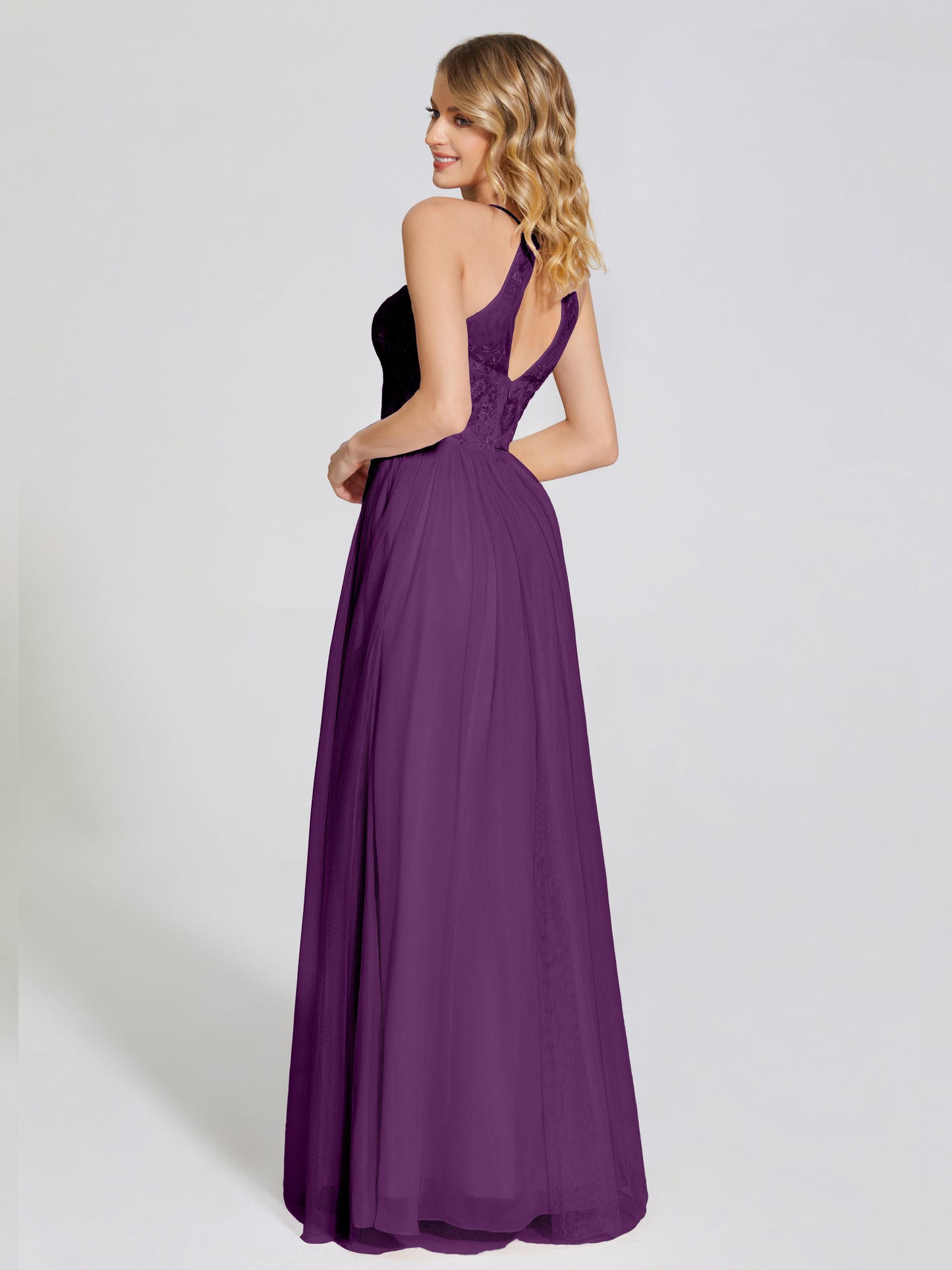 Destiny Lace Halter Tulle Bridesmaid Dress
