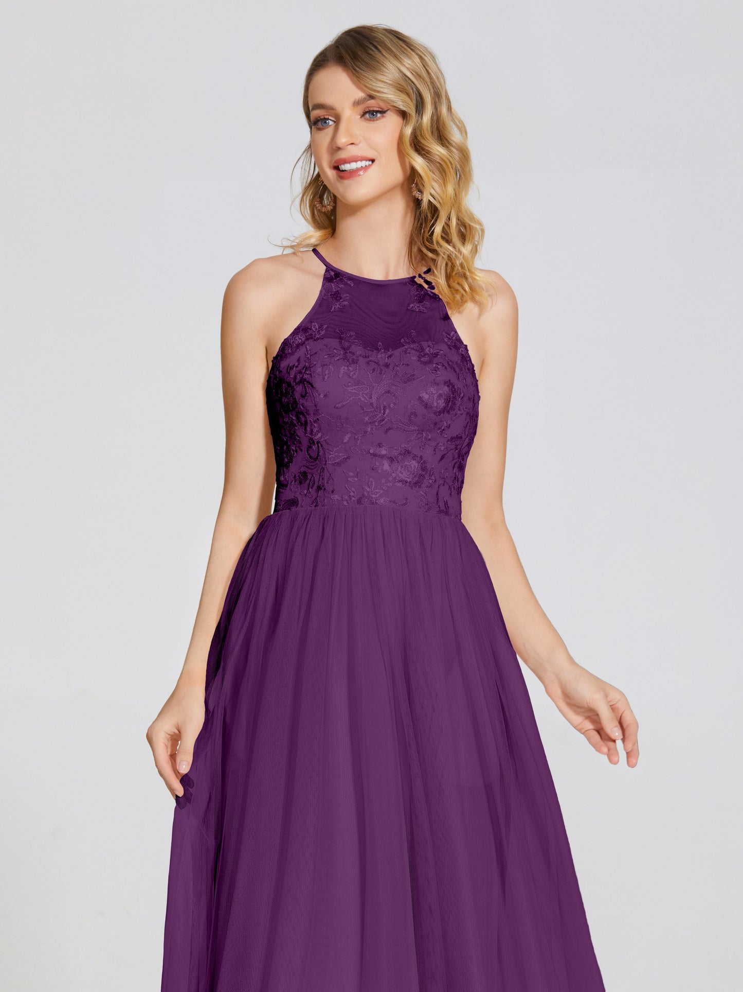 Destiny Lace Halter Tulle Bridesmaid Dress