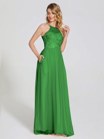 Destiny Lace Halter Tulle Bridesmaid Dress