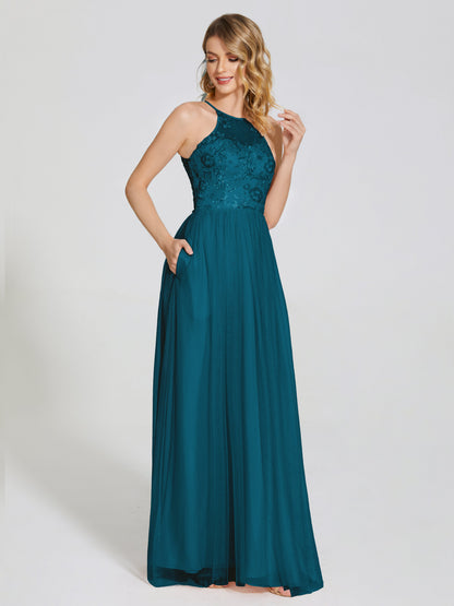Destiny Lace Halter Tulle Bridesmaid Dress