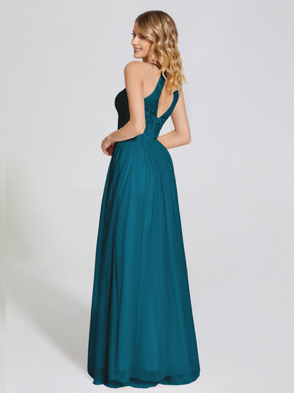 Destiny Lace Halter Tulle Bridesmaid Dress