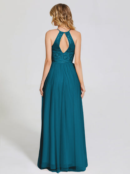 Destiny Lace Halter Tulle Bridesmaid Dress