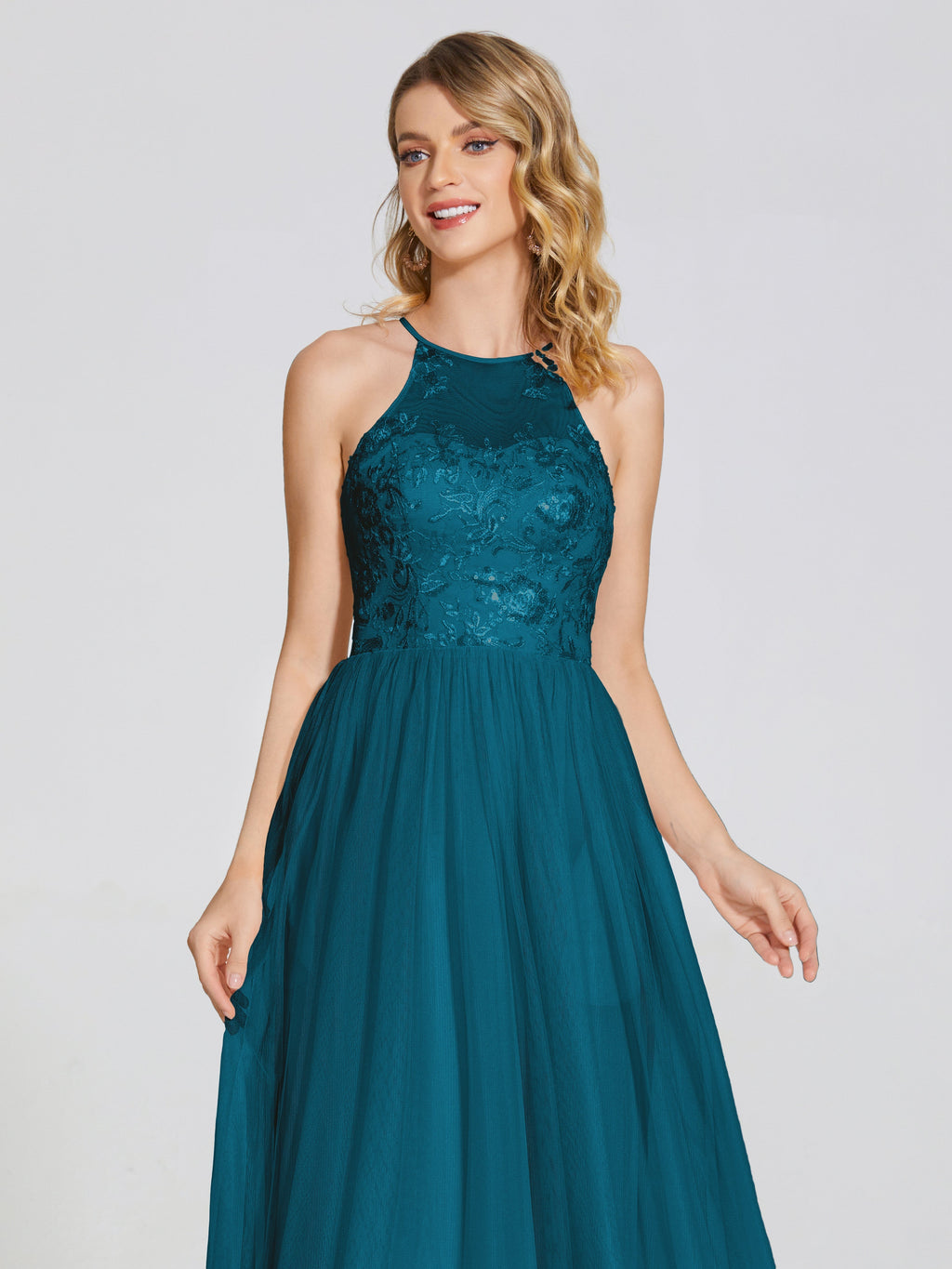 Destiny Lace Halter Tulle Bridesmaid Dress