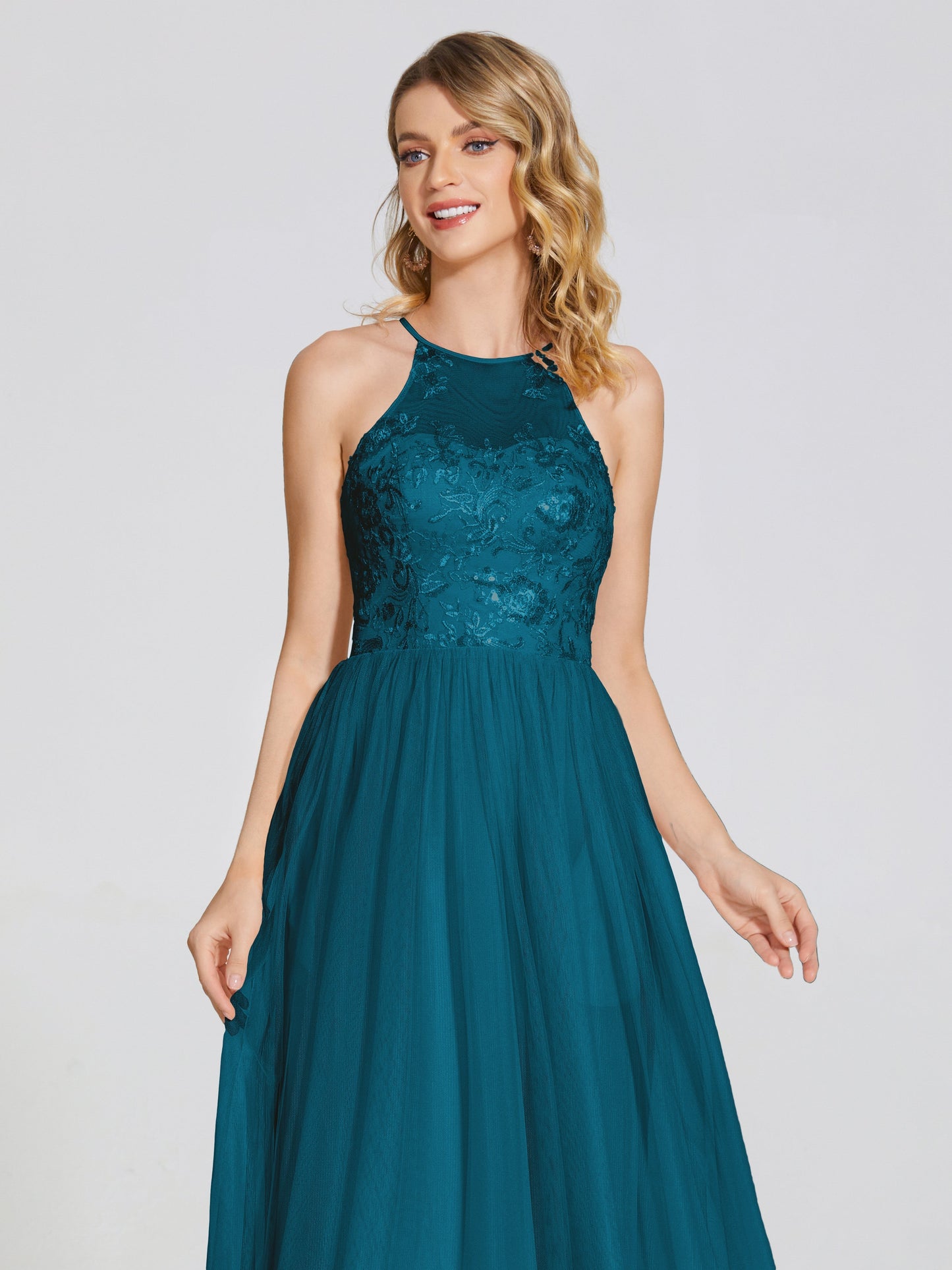 Destiny Lace Halter Tulle Bridesmaid Dress